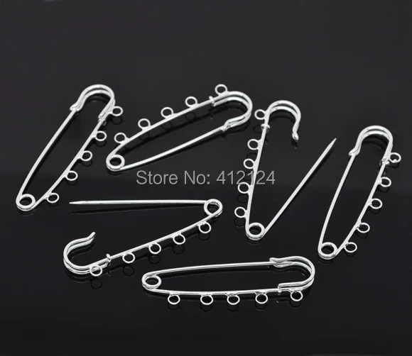 

100Pcs Silver Plated 5 Holes Brooches Pins DIY Charms Fashion Jewelry Making Findings 7cm