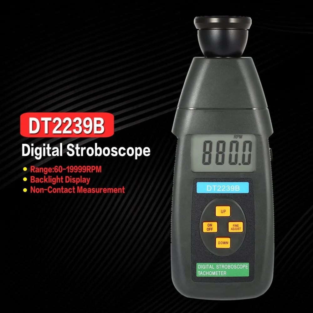 

DT2239B Digital LCD Non-Contact Flash Stroboscope Tachometer Photoelectric Revolution Meter Speedometer Tester 60~19999RPM