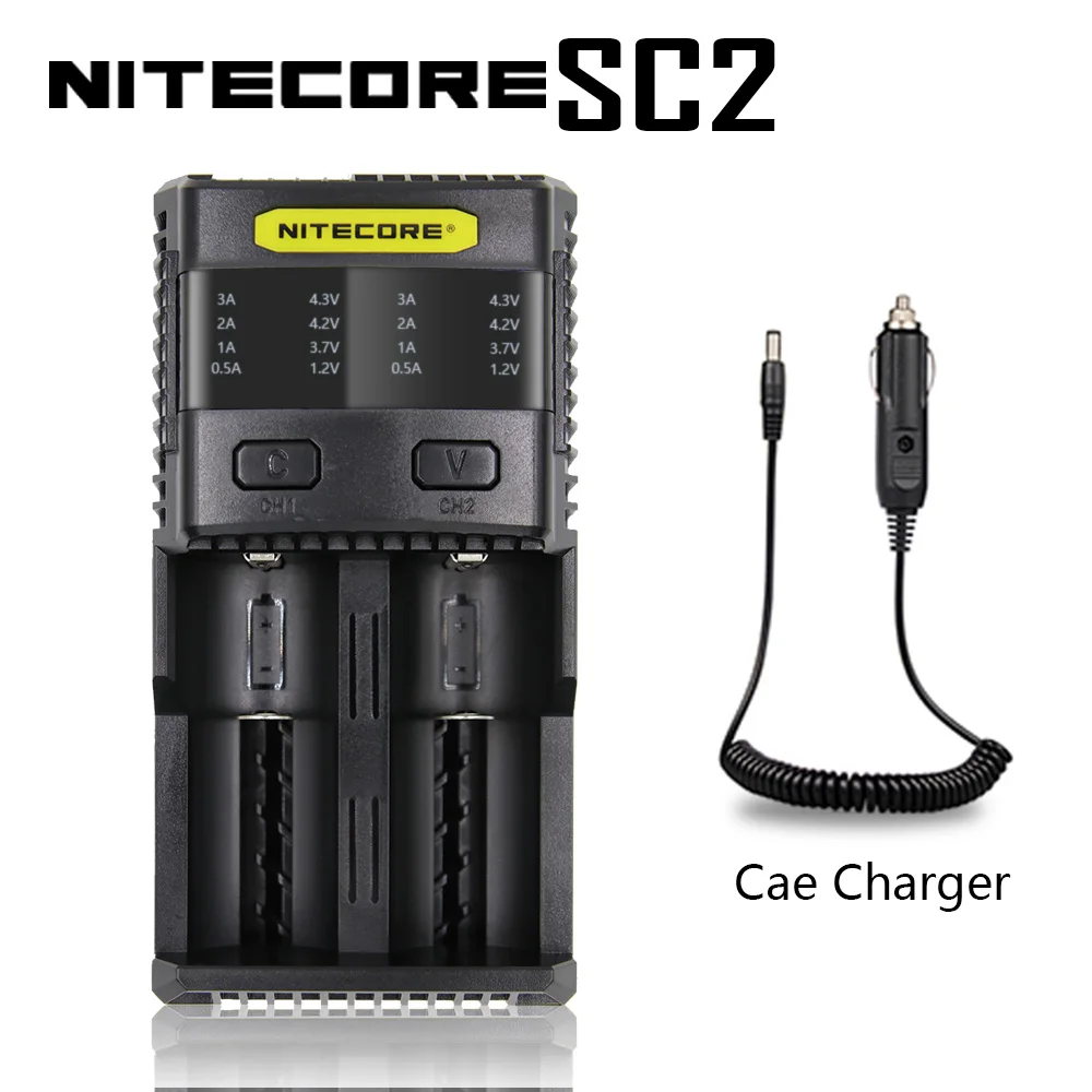 Горячая NITECORE SC2 до тп 3A с одним гнездом быстрой зарядки IMR оптимизированный Программа USB Выход ток-выбор качественное зарядное устройство - Цвет: SC2 With Car Charger