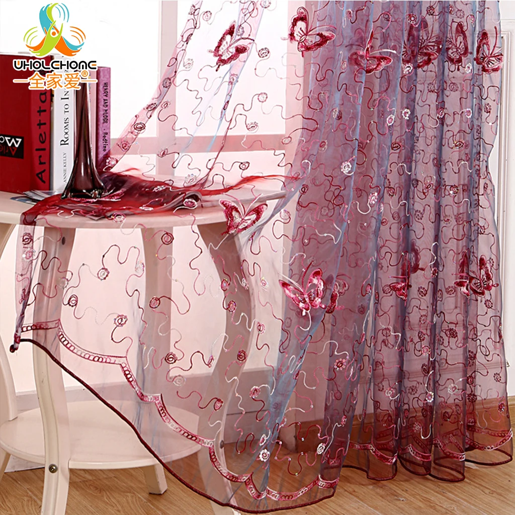 Shining Butterfly Decorative Voile Curtains Sequin Embroidered Romantic