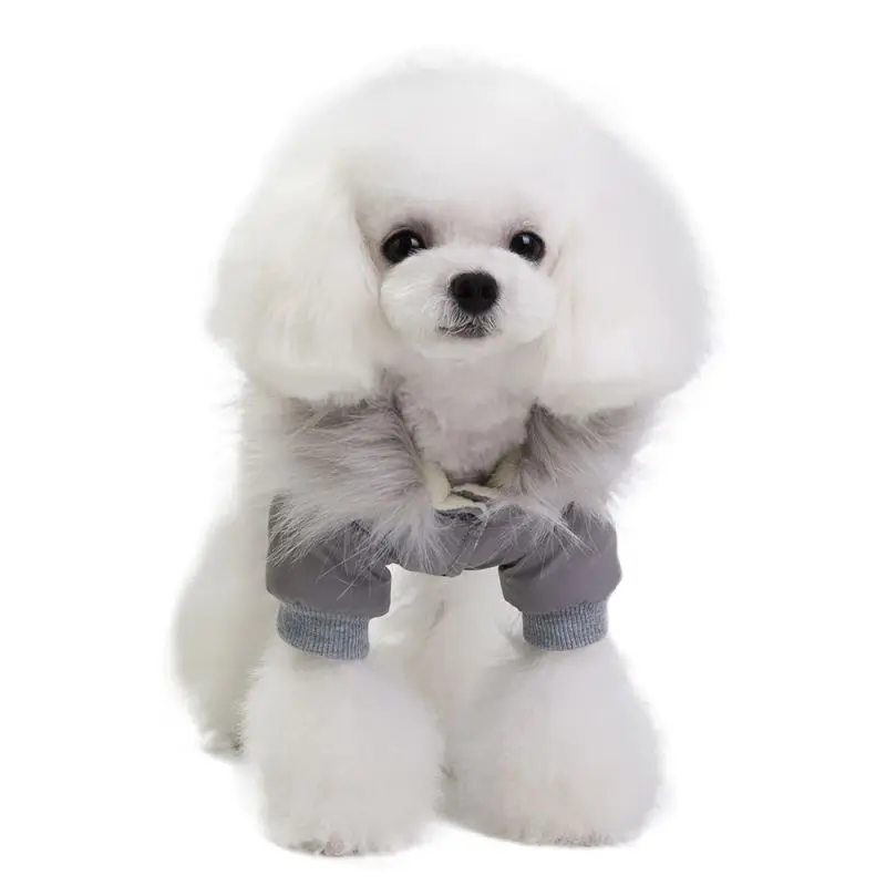 Зимнее пальто для собак, теплое хлопковое пальто для щенков с меховым воротником для зимы, глянцевое пальто для маленьких и средних собак, зимнее пальто