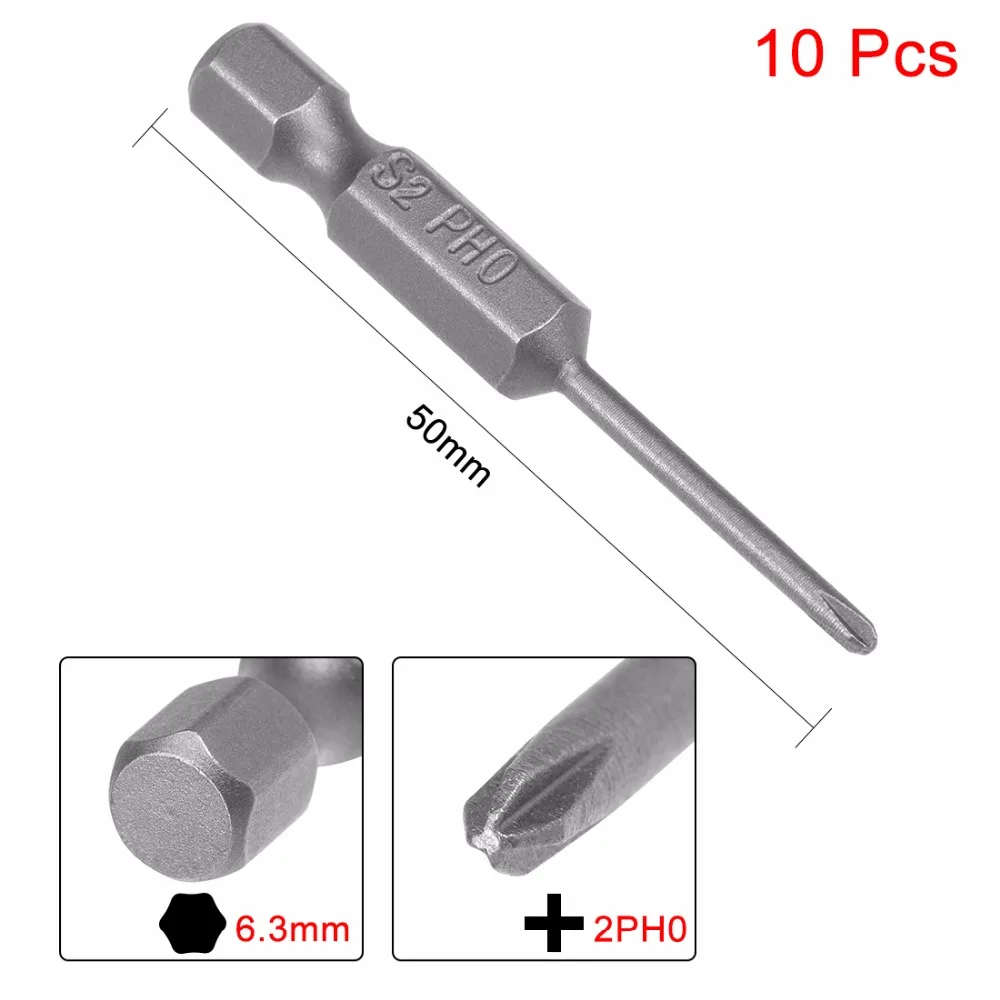 UXCEL 10 шт 50/70 мм 1/4 "Шестигранным хвостовиком 2/3 мм PH0 Магнитная полушаровая головка с крестом на верхушке отвертки S2 Главная DIY заменить