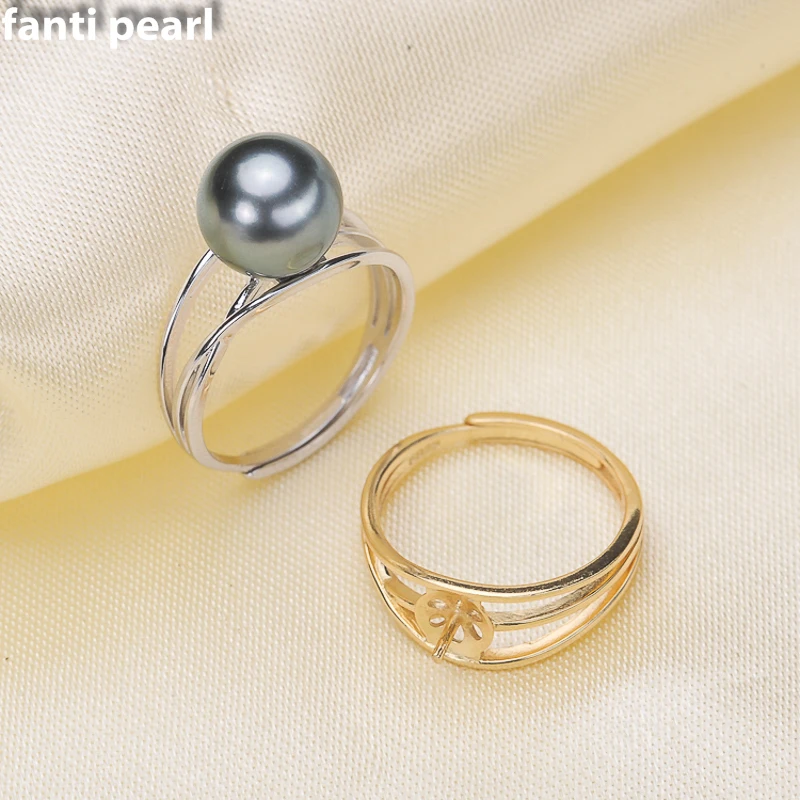 

DIY Pearl Ring 925 silver Accessories Natural tahitian Pearl rings s925 Sterling Silver ring 9-12mm ring