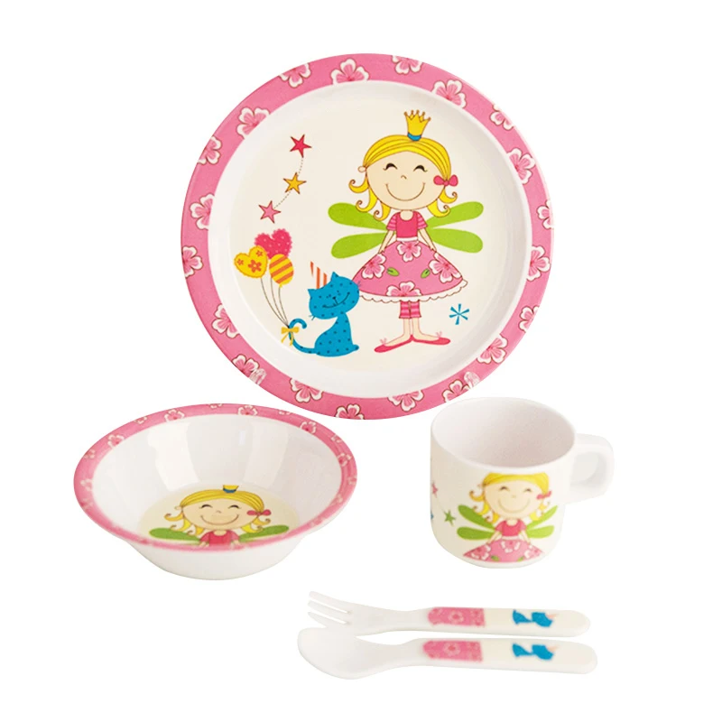 Baby Feeding Dishes Set Bowl Plate Forks Spoon Cup Children's Tableware Melamine Dinnerware Feeding Set For Kids Dishes Plate (6)