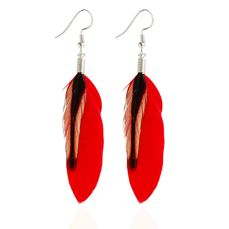 

Fashion ladies drop earrings retro ethnic style feather charm earrings exaggerated feather earrings long hand earrings jewelry