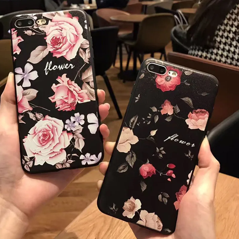 Luxury Fashion Pink Rose Flower Phone Case For iPhone 6 6s plus Embossed Mobile Shell Soft iphone 7/7plus Funda |