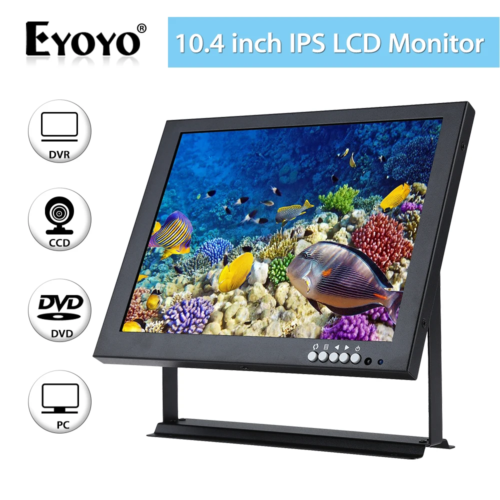 

EYOYO 10" inch IPS LCD Monitor Screen 4:3 1024*768 HDMl BNC VGA Video Audio for CCTV DVR DVD Security Camera Built-In Speakers