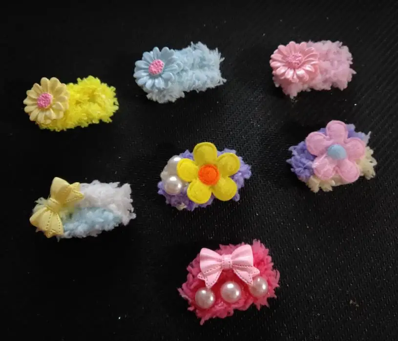 

2019 Hand wrapped with pet hair clips dog Teddy Yorkshire Maltese head flower headwear clip 2.3CM
