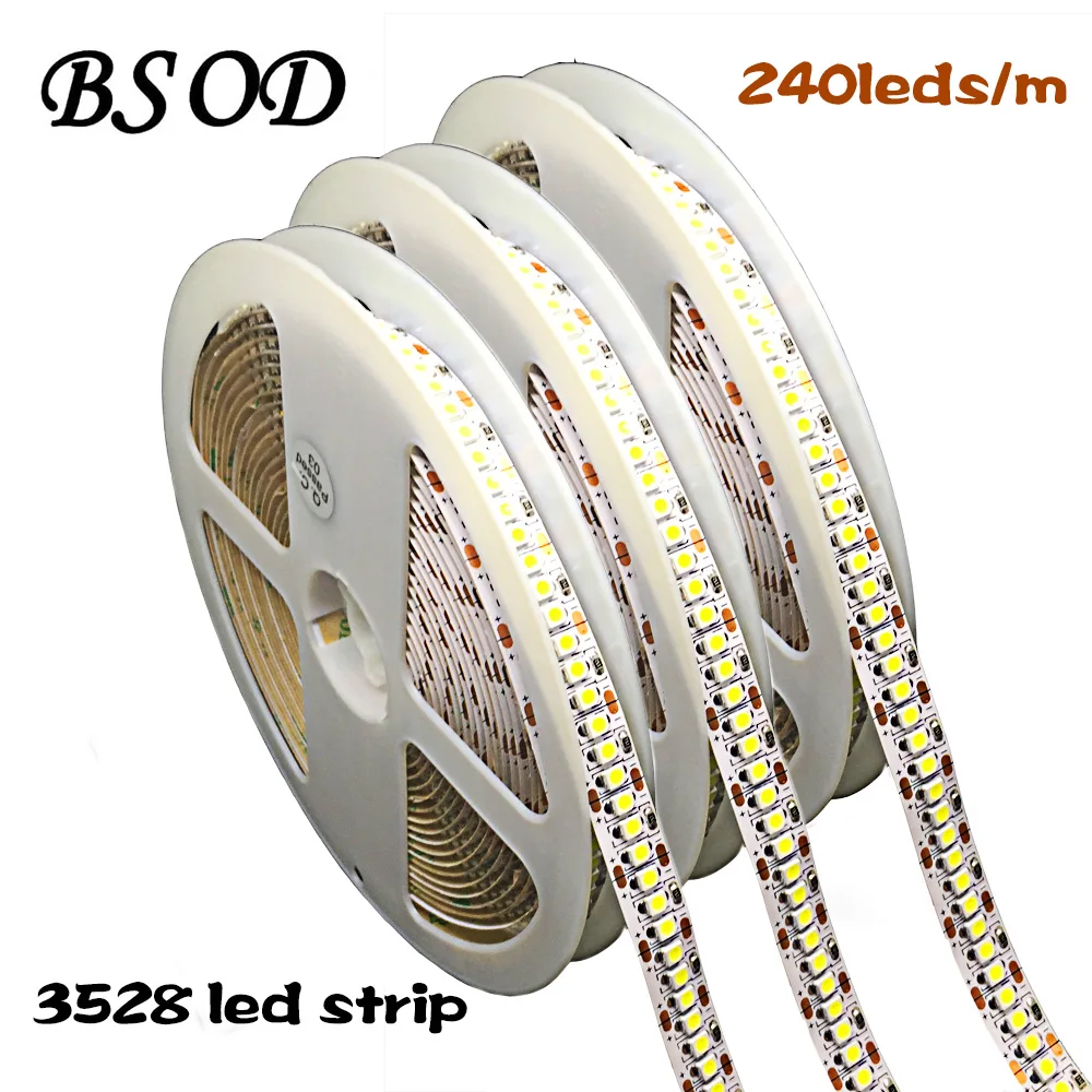 

BSOD LED Strip DC12V SMD3528 240pcs/m 5m/roll White Light No-waterproof IP20 10mm Width FlexibleLed Light Super Brightness