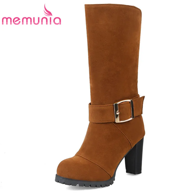 

MEMUNIA plus size 32-44 women boots elegant buckle fashion boots sexy high heels 2020 new arrive winter mid calf boots