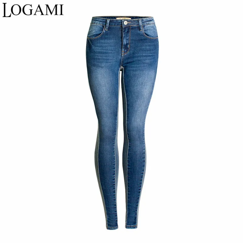 

LOGAMI New Arrival Skinny Jeans Woman Patchwork Ladies Denim Jeans Casual Pencil Pants Streetwear