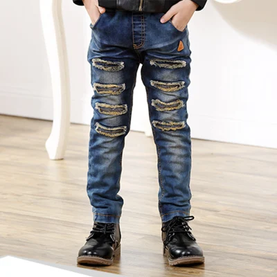 Новые зимние джинсы для мальчиков коллекция года, Детские плотные теплые джинсовые штаны повседневные детские джинсы из кашемира брюки для мальчиков возрастом от 4 до 12 лет - Цвет: as picture
