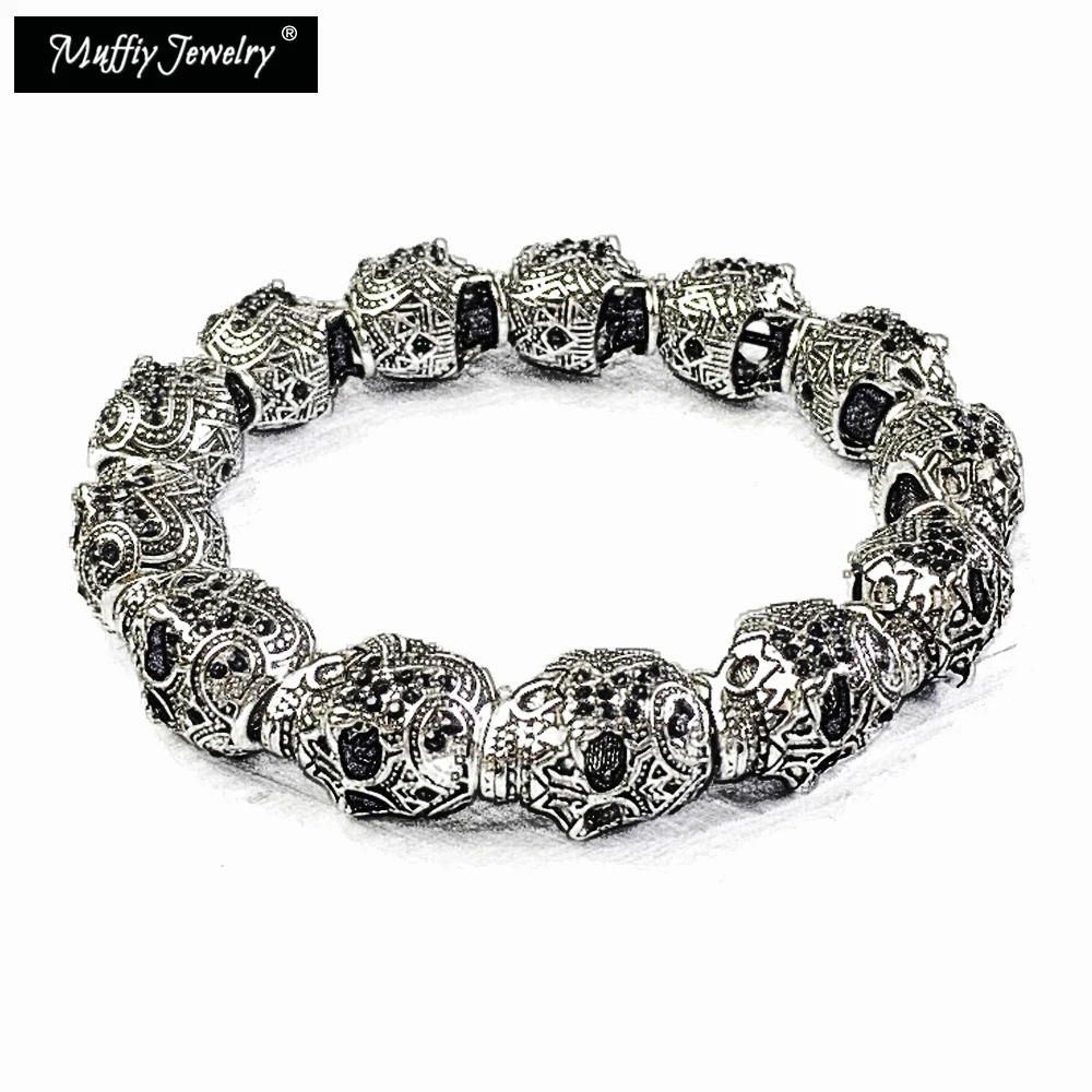 

Black Zircona & Skull Pave Punk Bead Bracelets,2017 Ts Super Deals Heart Gift In Silver,Thomas Style Rebel Gift for Men & Women