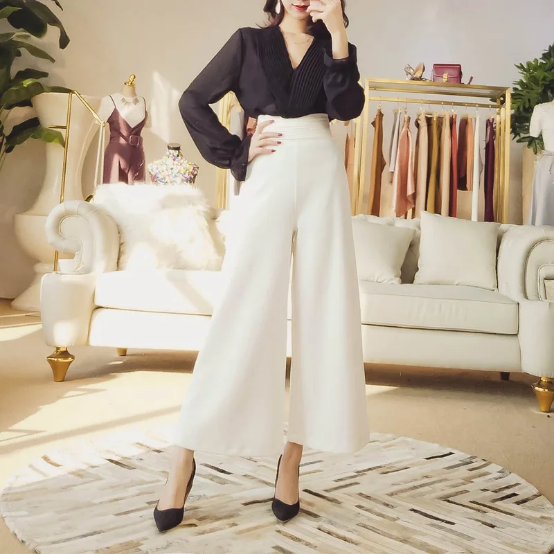 

spring new nine pants wide leg pants women Slim fold casual pants