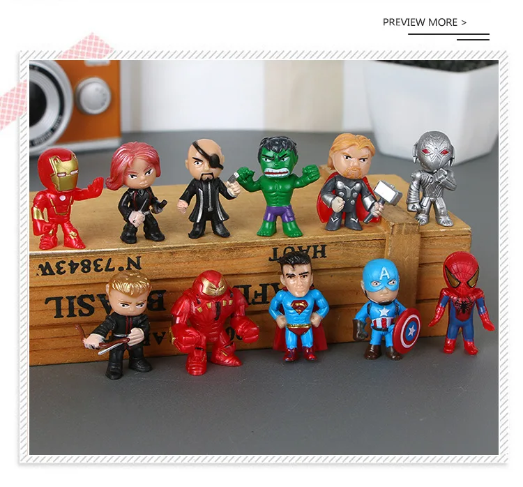 

12pcs/set The Avengers Miniatures Marvel Super Heroes PVC Action Figures Spiderman Anime Figurines Dolls Toys for Children