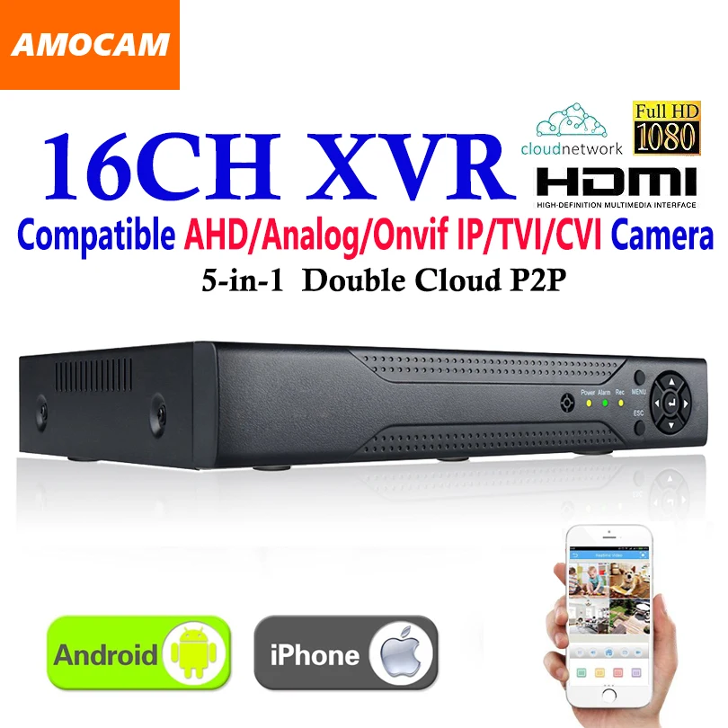 New CCTV 16Channel XVR Video Recorder All HD 1080P 5-in-1 16 CH Super DVR Recording support AHD/Analog/Onvif IP/TVI/CVI Camera