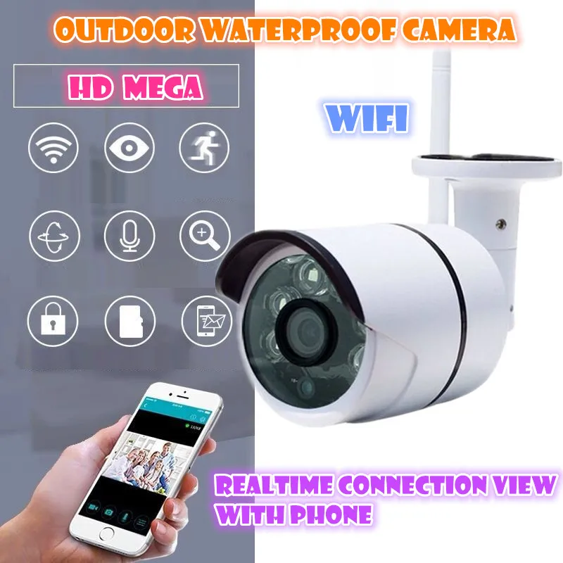 Wireless IP Camera 720P HD wifi SD card ourdoor waterproof Mega P2P Alarm Onvif FREE APP Network IR-CUT Recording