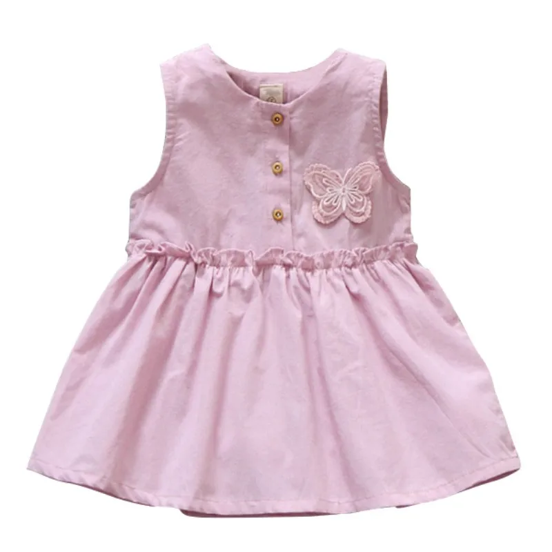 

Summer Newborn Girls Pink Yellow Sleeveless Butterfly Dress Baby Dress Soft Cotton Cute Girl Beach Sundress 3-24 Months