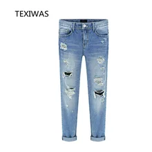 TEXIWAS весна и осень новые сексуальные сплайсированные большие дырочки тонкие женские джинсы повседневные Модные Карманы отверстие карандаш ковбойские брюки