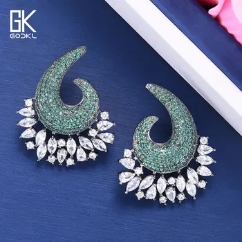 

GODKI Fashion Korean Curved Stud Earrings For Women Wedding Cubic Zirconia Crystal CZ Bohemian Dubai Bridal Stud Earrings