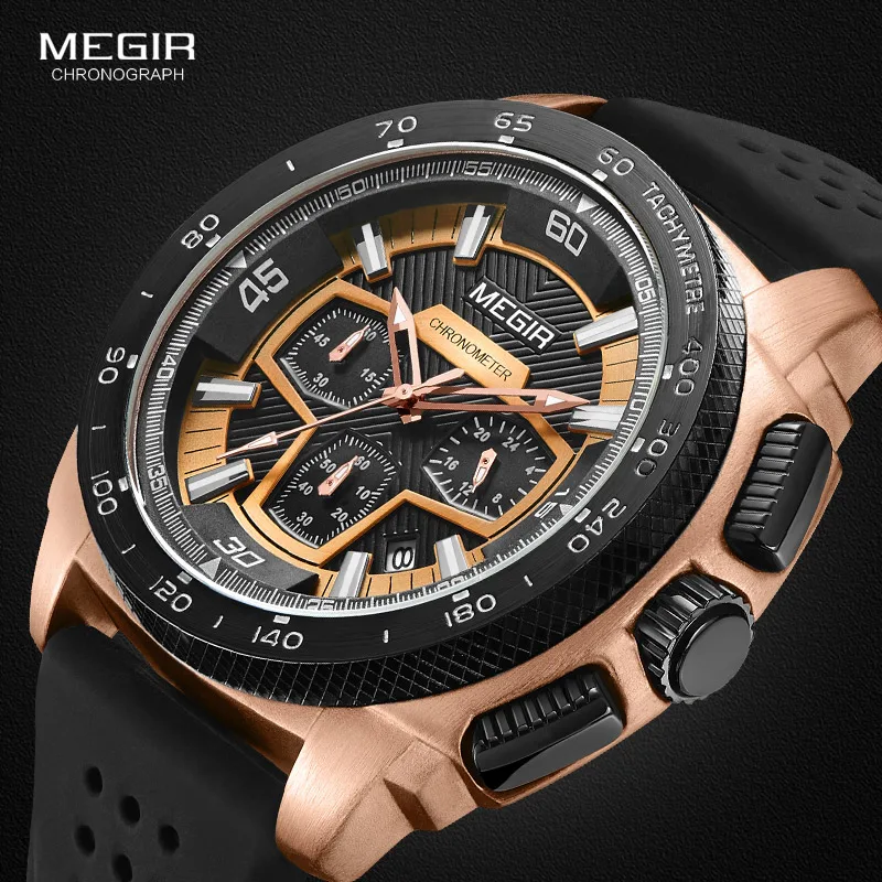 Tanie Megir męskie męskie chronograf zegarki sportowe z mechanizmem kwarcowym gumka zegarek luminescencyjny dla mężczyzn chłopcy 2056G 1N0