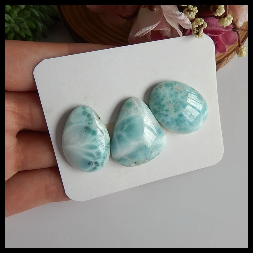 

3 PCS Natural stone Larimar Gemstone diy necklace pendants Cabochon,25x20x5mm,20x20x5mm,16.9g