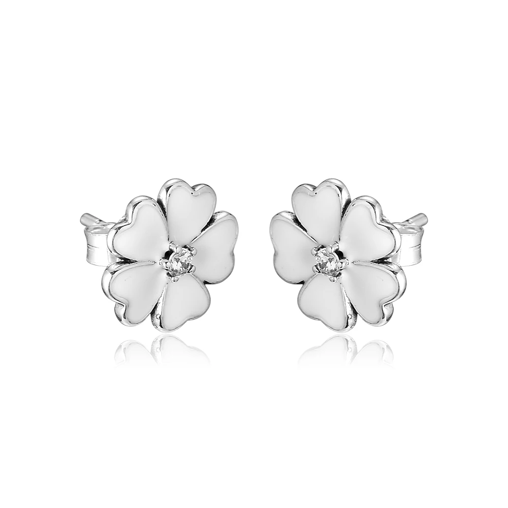 

Primrose Stud Earrings and White Enamel 100% 925 Sterling Silver Jewelry Free Shipping