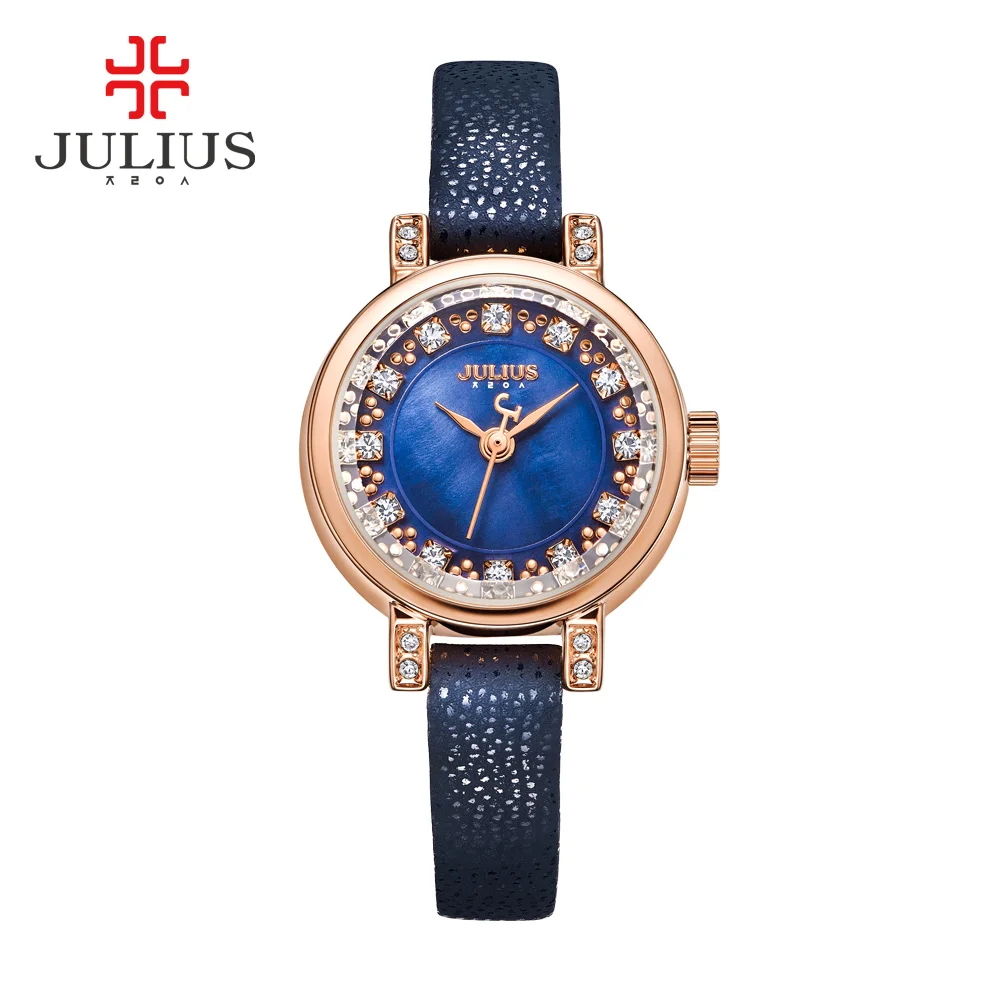 Lady Women s Watch Julius Japan Quartz Hours Clock Fashion Leather Bracelet Shell Rhinestone Birthday Girl