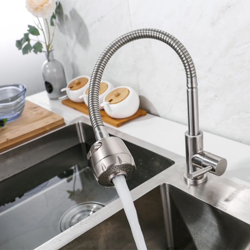 

IVRICH Bendable PIpe Stainless Cold Tap Wall Mounted Kitchen Faucet Switchable 2 Mode Spout kitchen mixer VR4007