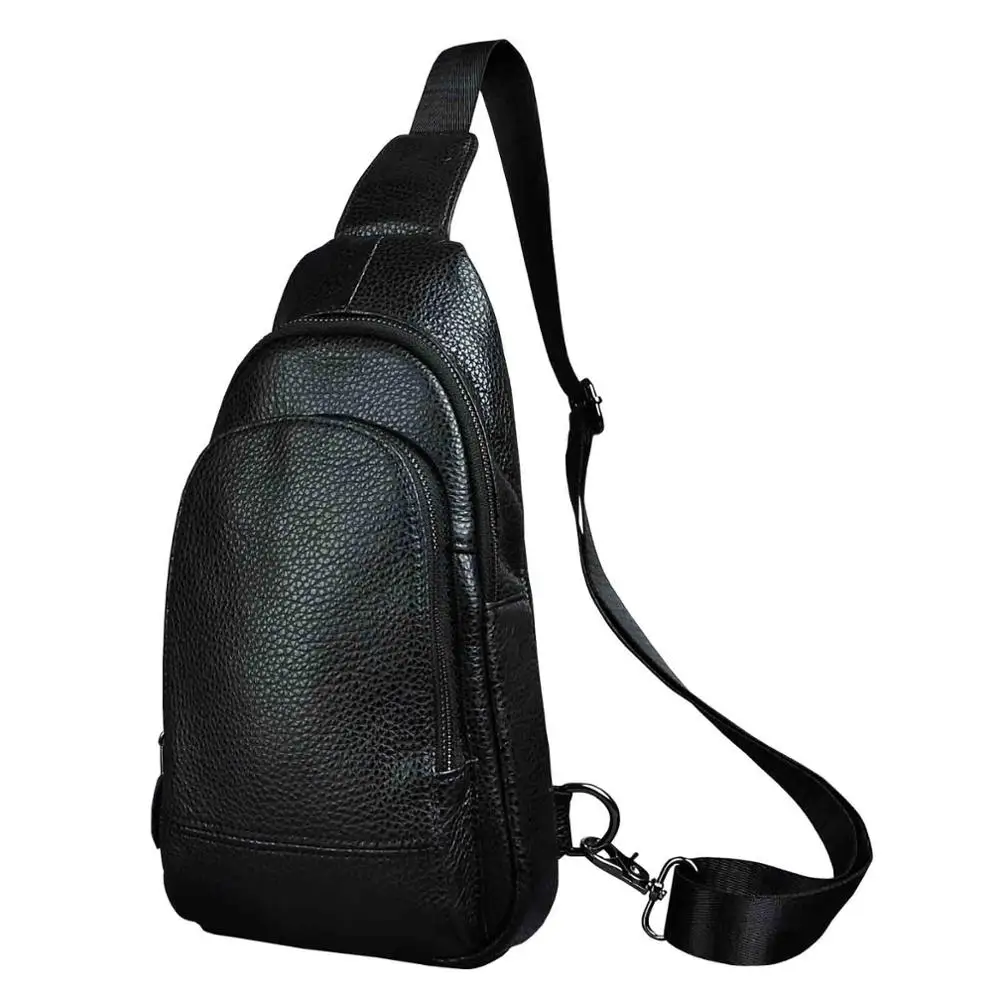 Мужская повседневная нагрудная сумка из натуральной кожи, дизайнерская сумка на одно плечо, модная сумка через плечо, рюкзак для мужчин 8011 - Цвет: Черный