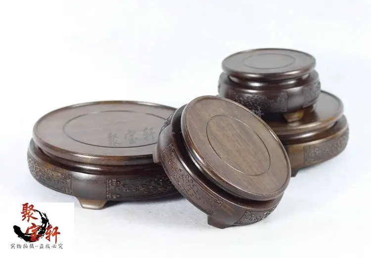 

Black mahogany wood carving handicraft circular base catalpa woodcarving figure of Buddha stone vases, furnishing articles