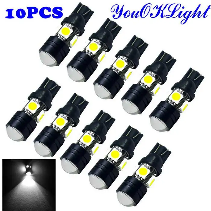 

T10 LED 5050 7W 5-SMD 12V LED W5W 168 194 501 200lm 5050 LED 7500K White Car Lamp Light-emitting diode 10Pcs (12V)