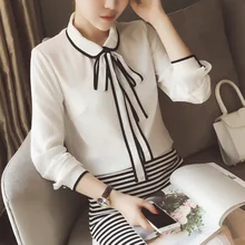 Autumn Korean new dress Lapel lace edging long sleeved chiffon shirt made of 0811 wholesale entities