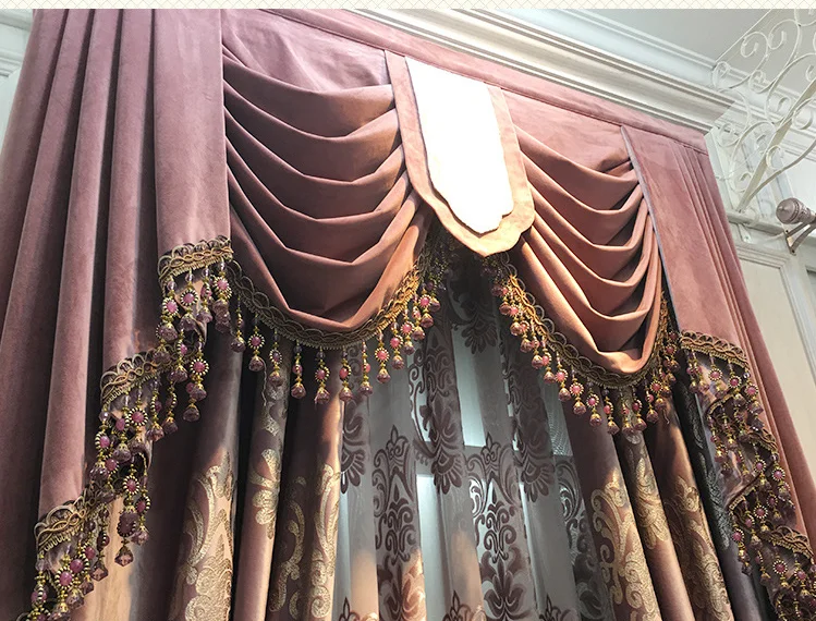 High-end Velvet Gilded Curtains for Living Dining Room Bedroom Blackout Curtains High End European style Luxury Window Valance