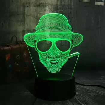 

New Cool Smoking Man With Glasses USB 3D LED Night Light Remote Desk Lamp Lighting for Halloween Bar Decorations lamp for Kids