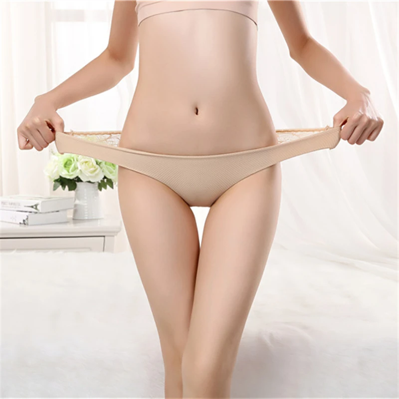 Plus Size Ultra-Thin Seamless Briefs Ladies Breathable Cotton Panties Women Transparent Lace Underwear Women Ice Silk Sexy Panty
