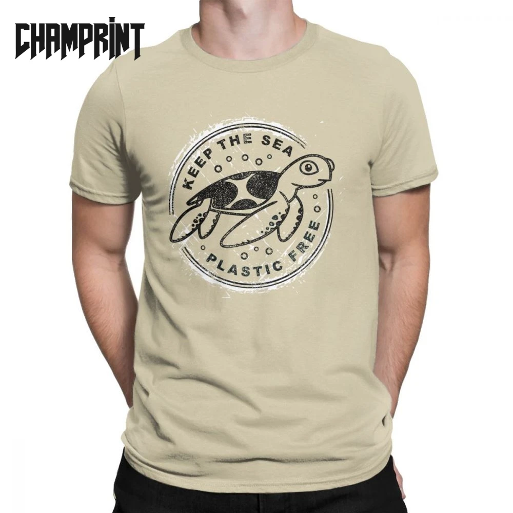 

Men T-Shirt Keep The Sea Plastic Free Baby Turtle Cotton Tees Short Sleeve Ocean Pollution Marine Seal Whale Water Beach T Shirt