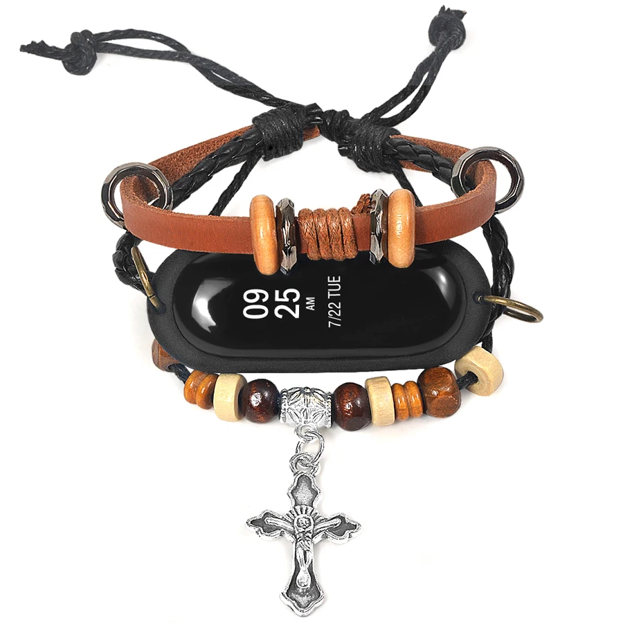 Vintage Leather Beading Bracelet Strap Weave Braided Smart Watch Replacement Band For Xiaomi Mi 3 | Наручные часы
