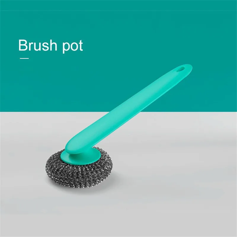 2017 Dish Pot Bowl Pan Cleaning Brush 2Colors Long Handle Protect Hand Stainless Steel Wire