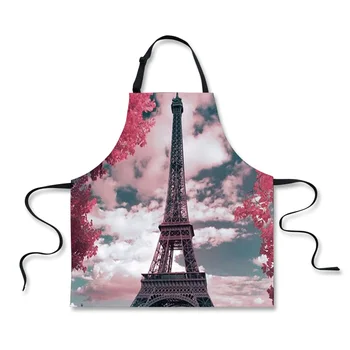 

FORUDESIGNS Eiffel Tower Pattern Apron with Chef Waiter Kitchen Cook Kitchen Apron Tool Polyester Avental Delantal For Man Woman