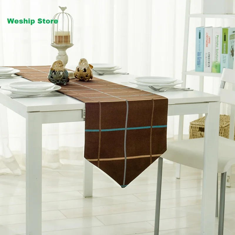 

Fashion Home Double-deck cotton table runner European brown grid Style Table flag and Placemat