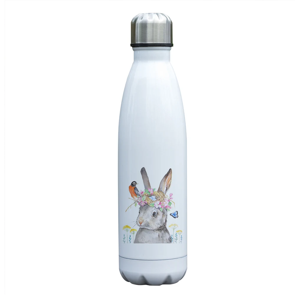 Милый Кролик печать Вакуумная чашка Изолированная нержавеющая сталь Кролик термос с двойными стенками бутылка с кроликом тема для детей