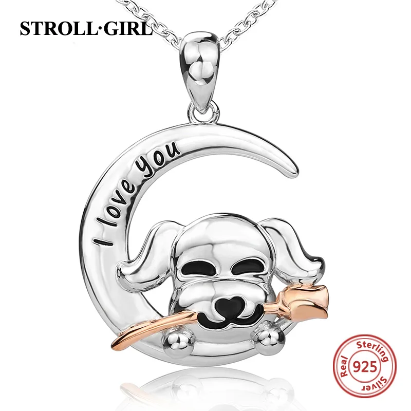 

Strollgirl Authentic 100% 925 sterling silver Lovely Pet Dog With Rose Necklaces & Pendants For Women Sterling Silver Jewelry
