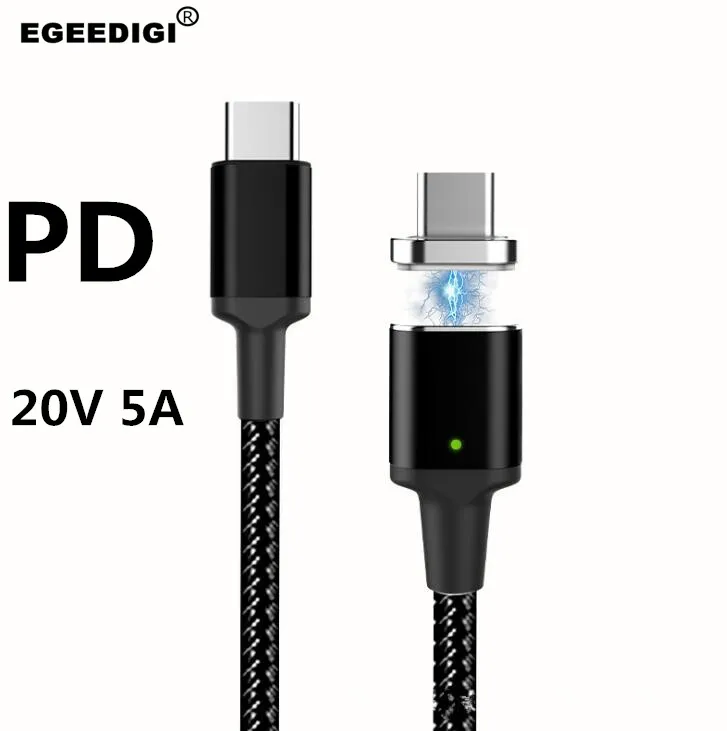 

Egeedigi Magnetic USB 3.1 Type C to USB C Cable For Samsung S9 Note 9 8 60W PD Quick Charge USB-C Fast Charger Cable for MacBook