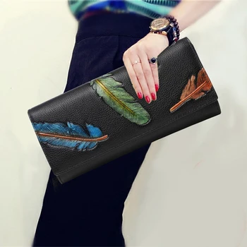 

Fashion Genuine Leather Clutch Bag Feather Pattern Envelope Bags Women Party Clutches Purse Flap Shoulder Crossbody Pack As Gift