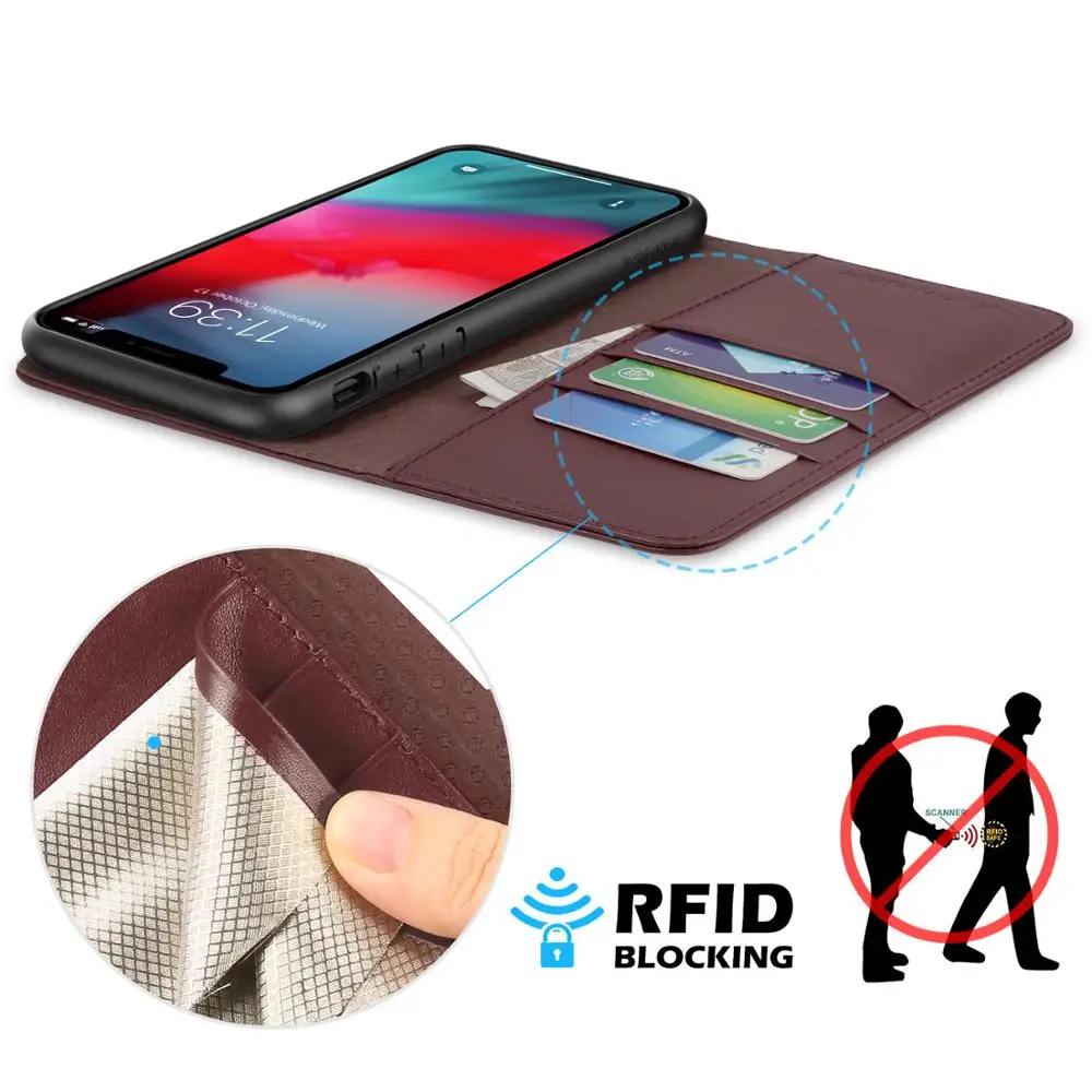 

SHIELDON Wallet Case for iPhone XS,【Genuine Leather】Kickstand【Card Slots】【RFID Blocking】【Auto Sleep/Wake】Case for iPhone XS