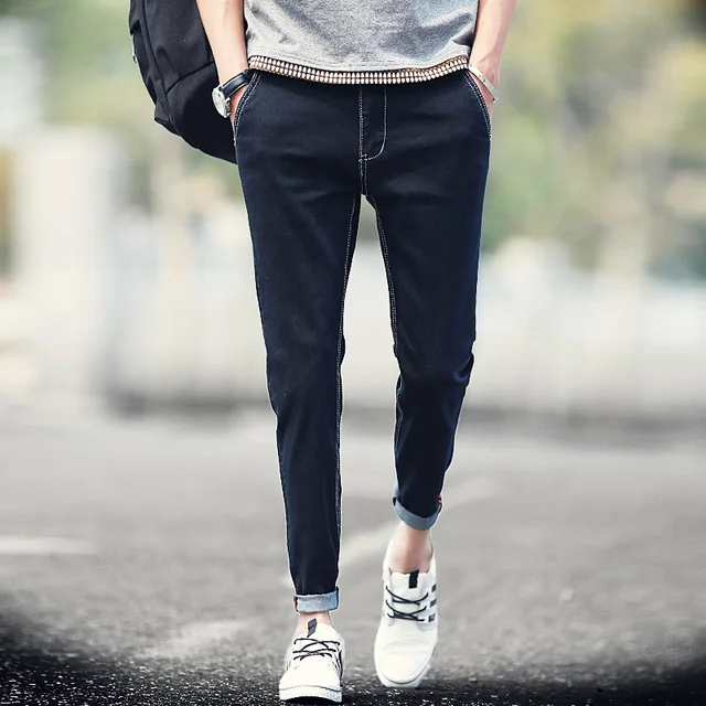 New 2016 Summer Jeans Homme Solid Black Blue Ankle Length Men Fashion Boys Denim New 2016 Summer Jeans Homme Solid Black Blue Ankle Length Men Fashion Boys Denim