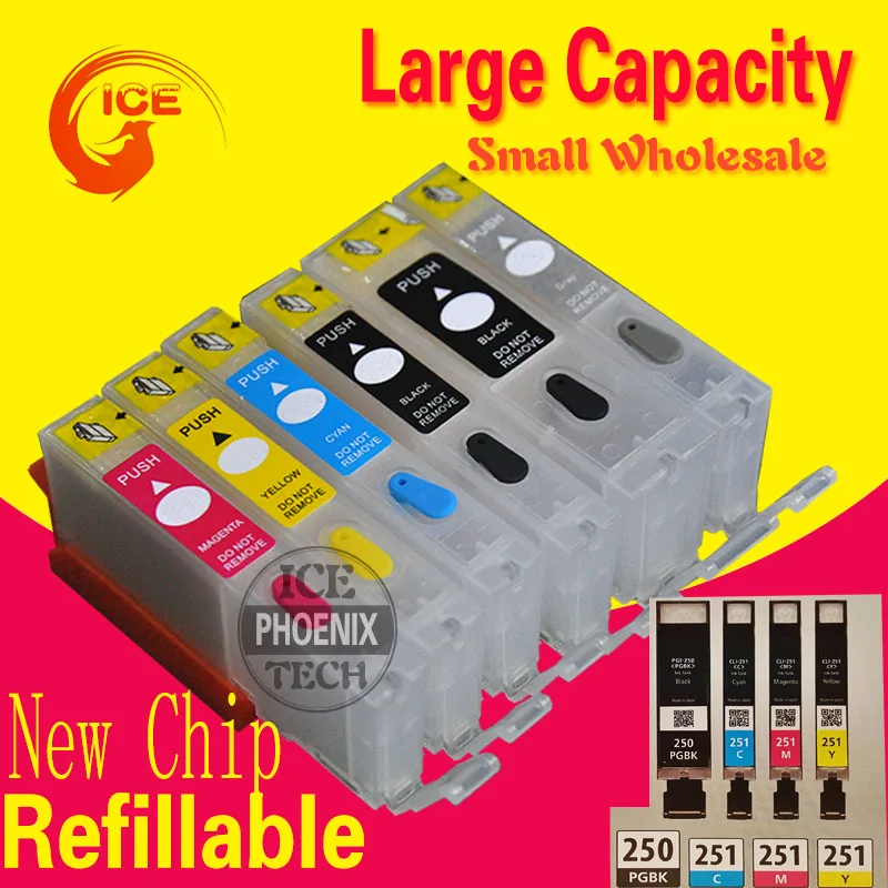 For Canon MG 7520 7120 6320 iP 8720 iX 6820 Ink cartridge PIxma printer 6 Color refillable ink