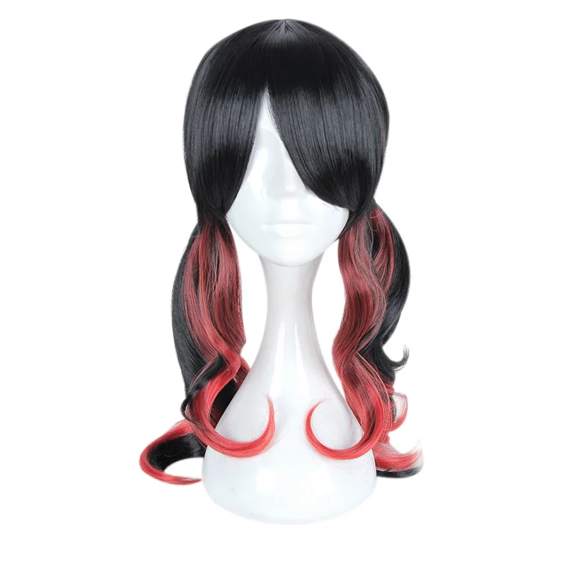 

MCOSER 60cm Long Synthetic Wavy Black and Red Mix Color Cosplay Wig Mix Color 100% High Temperature Fiber WIG-664F