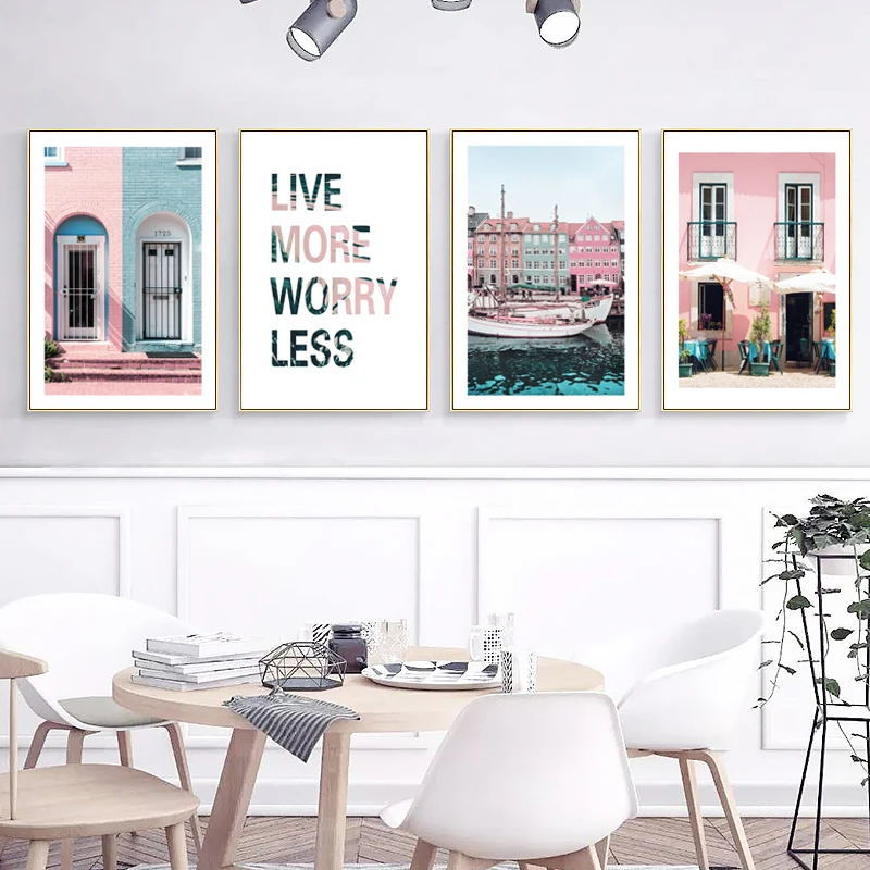 

Architecture Poster Pink Canvas Painting Landscape Wall Poster Prints Quote Wall Prints Art Scandinavian Home Decor Unframed